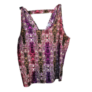 Charlotte russe abstract pattern open back XL tank blouse neutrals and purple